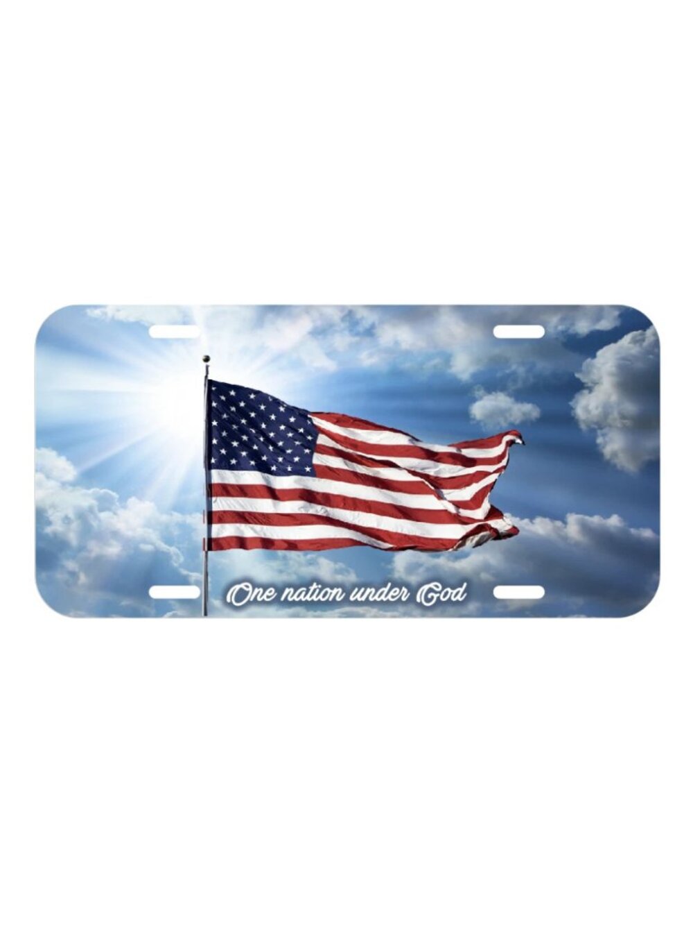 One Nation God Jesus USA US American Flag Vehicle License Plate Front Auto Tag